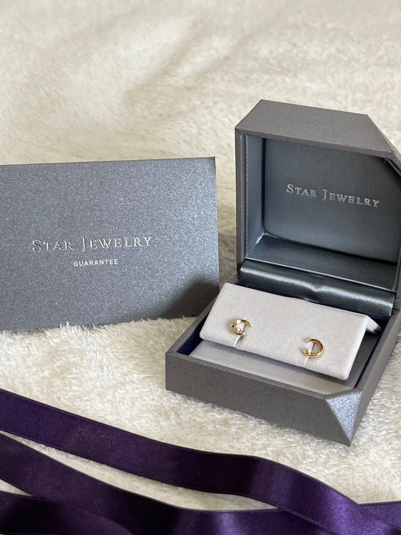 【STAR JEWELRY】K18 ダイヤモンドムーンライトピアス