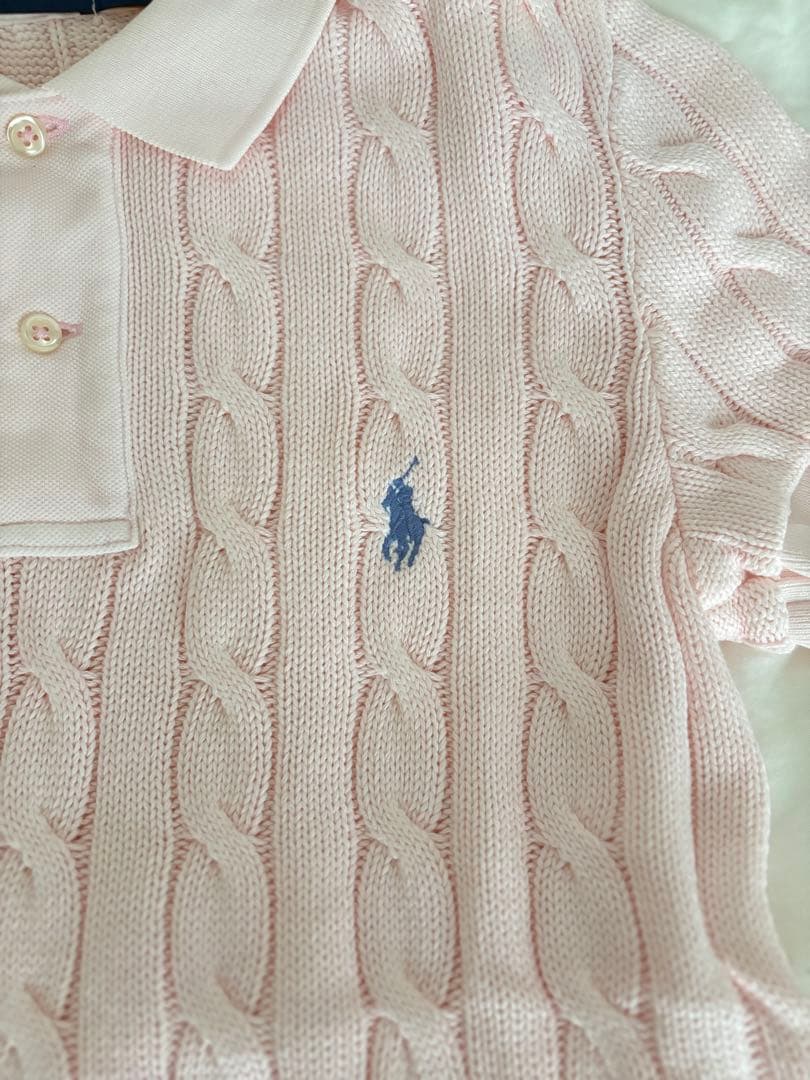 ポロ・ラルフ・ローレン ケーブル編み ポロシャツ 半袖 ピンク