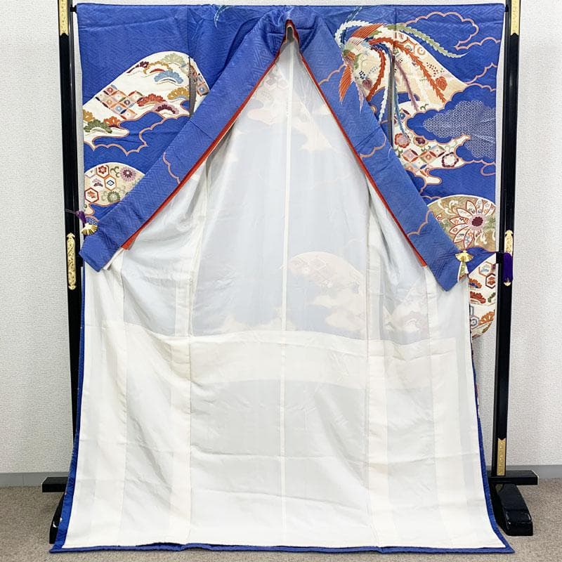 507w5☆引き振袖 掛下 比翼 金彩 地紋 宝尽くし 結婚式 舞台衣装 青☆