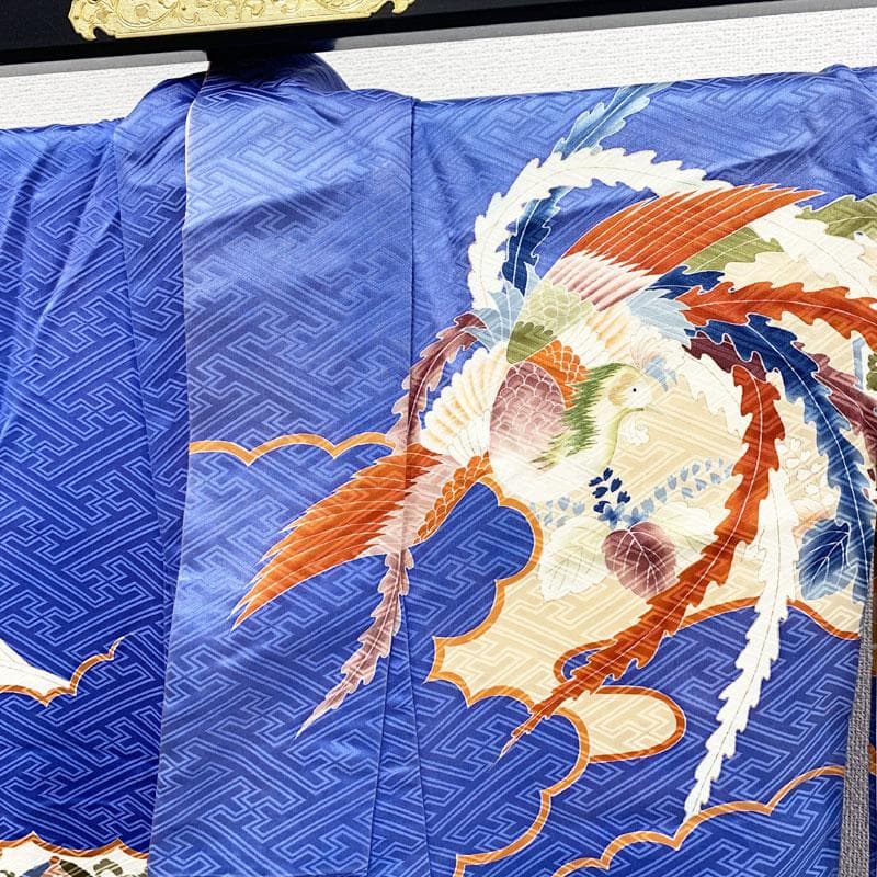 507w5☆引き振袖 掛下 比翼 金彩 地紋 宝尽くし 結婚式 舞台衣装 青☆