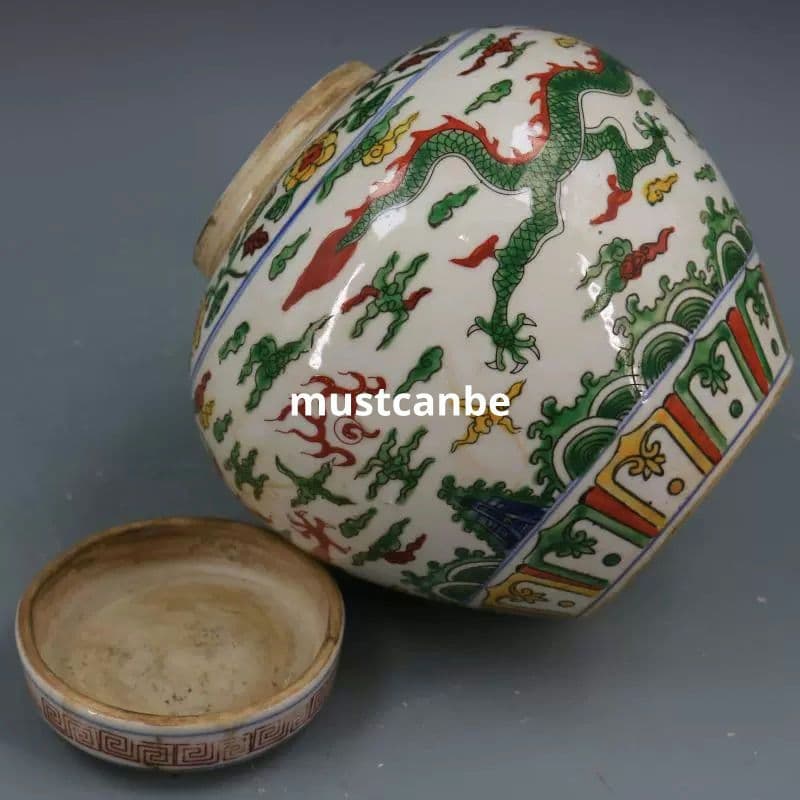 青花五彩雲竜紋茶蓋壺 景徳鎮 陶磁器 装飾品 現代工芸品 美術品 置物