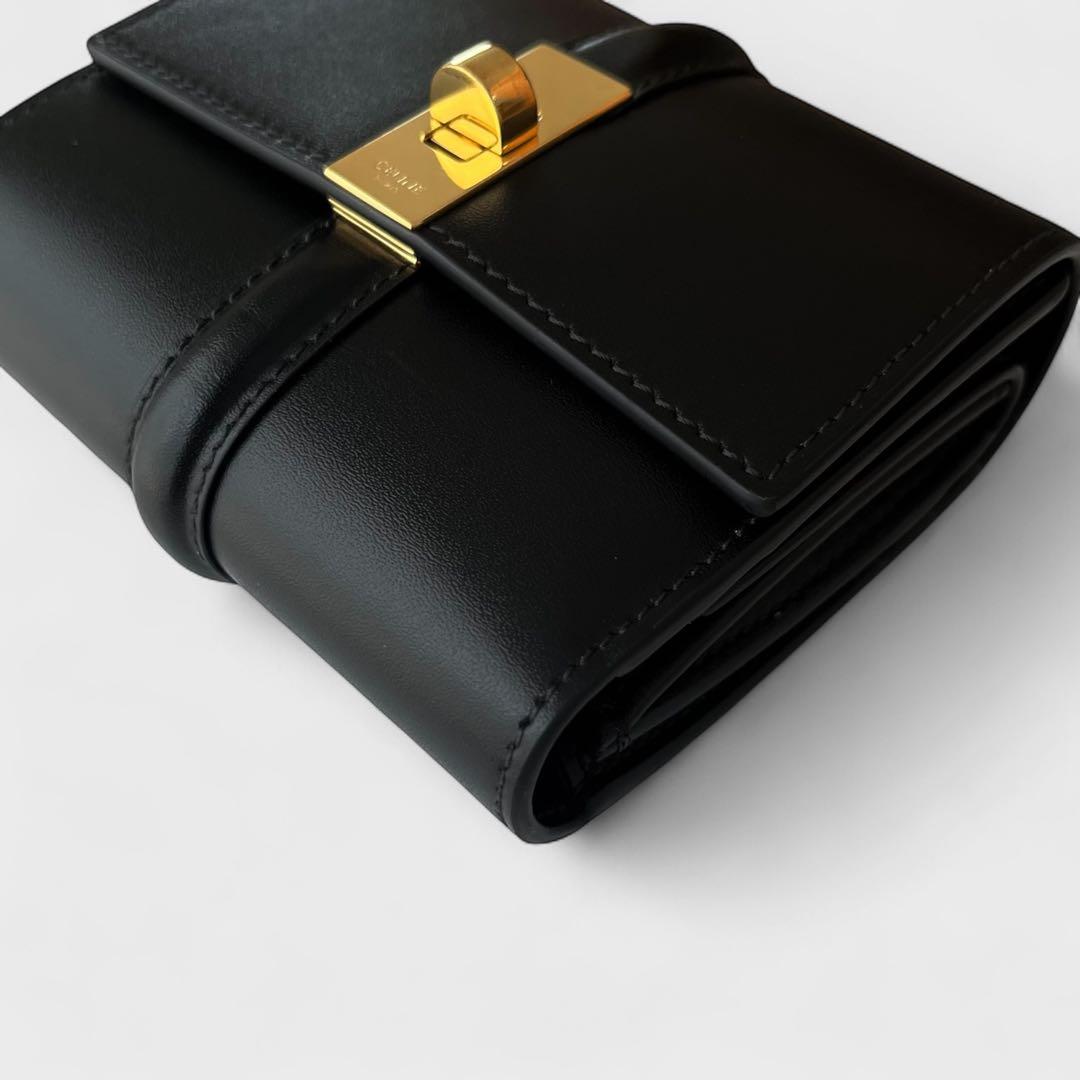 現行モデル 美品 セリーヌ コンパクトウォレット 三つ折り財布 セーズ ブラック