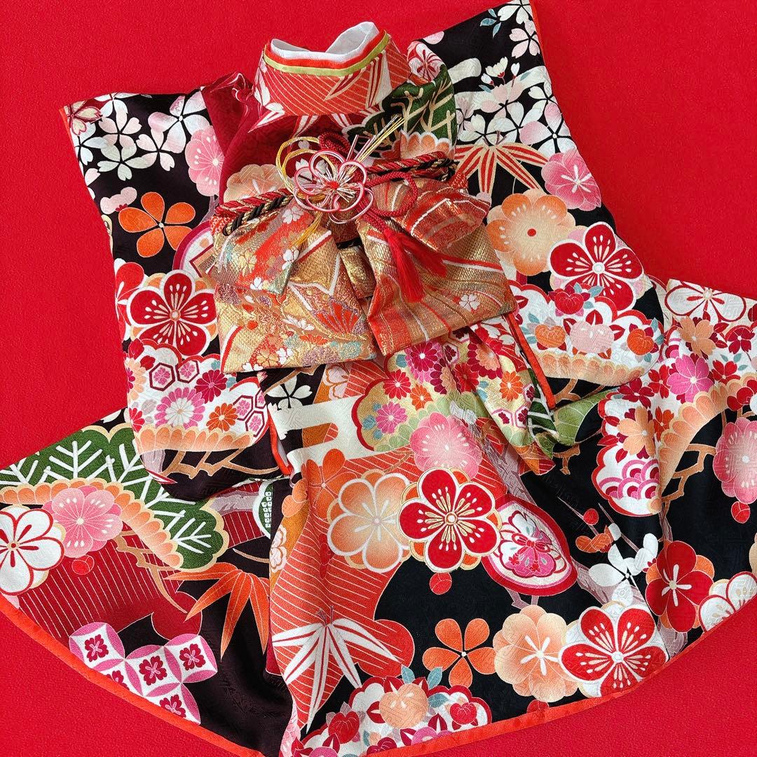 即納✨犬の着物 犬用本格大振袖 M お引き摺り 古典柄 正絹 松竹梅