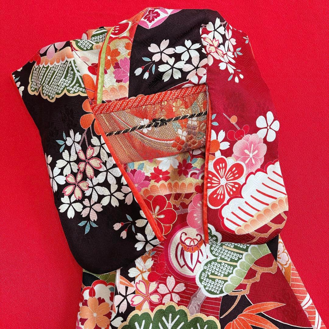 即納✨犬の着物 犬用本格大振袖 M お引き摺り 古典柄 正絹 松竹梅