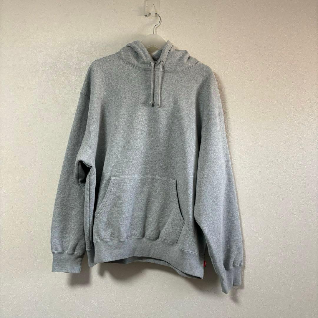 Supreme サテン アップリケ スウェット パーカー　ビックロゴ　グレー　L