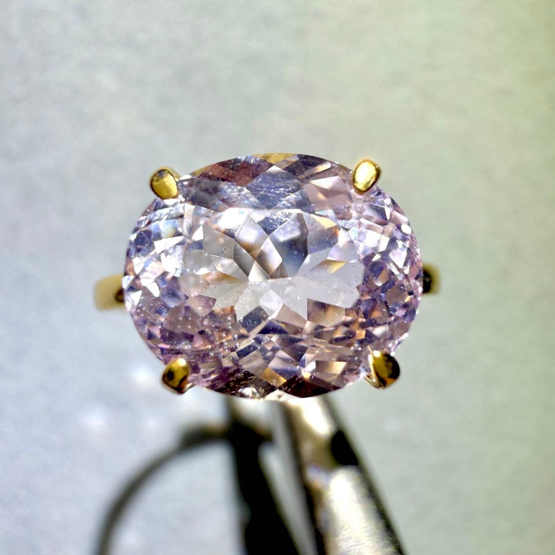 k18gp クンツァイト　オーバル　ファセットカット　フリーサイズリング　大粒