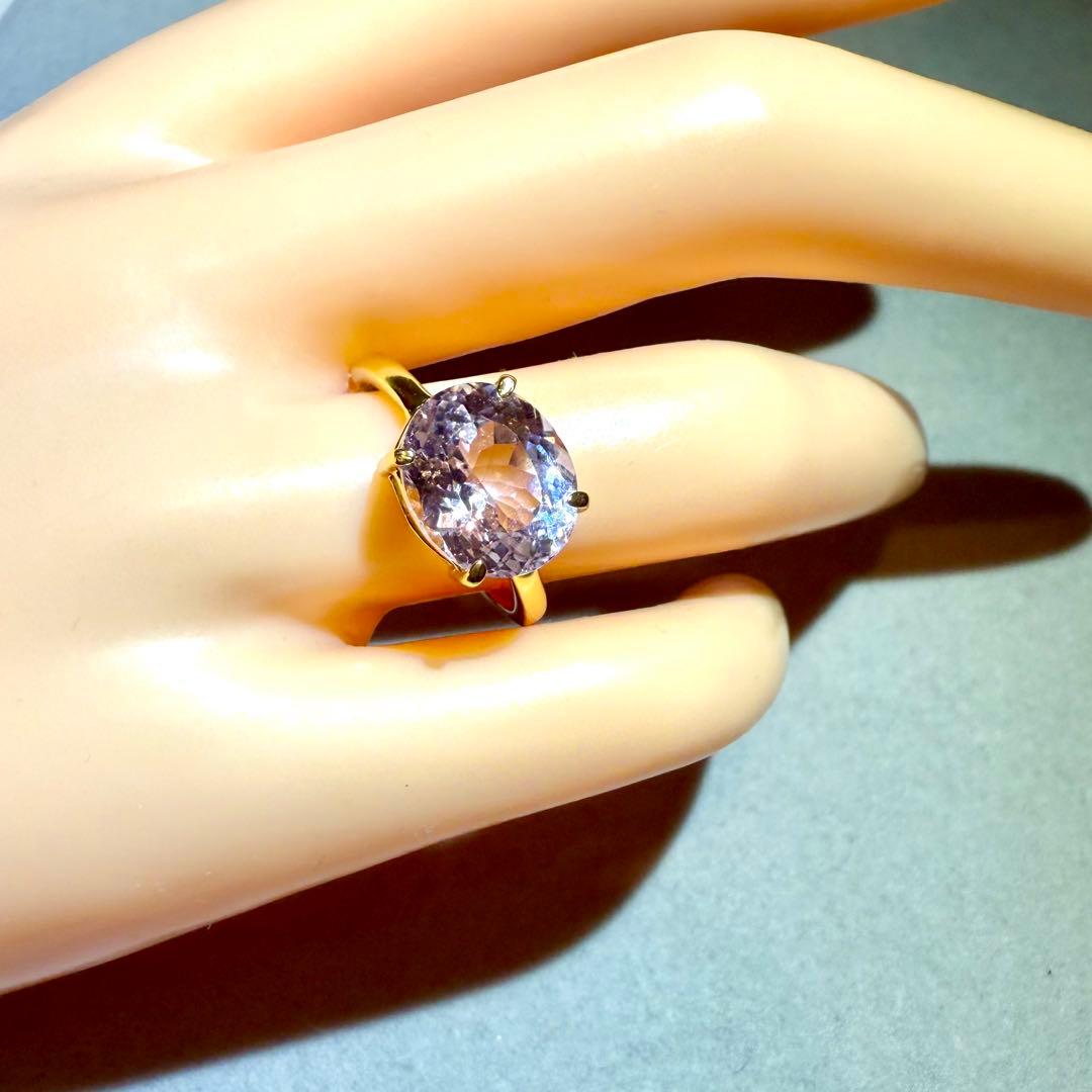 k18gp クンツァイト　オーバル　ファセットカット　フリーサイズリング　大粒