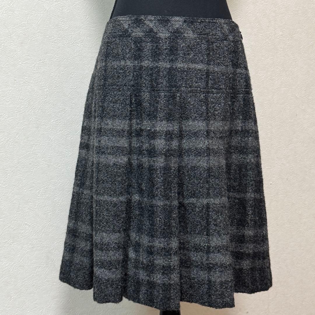 バーバリー ロンドン アルパカブレンド チェック柄 プリーツ スカート 42