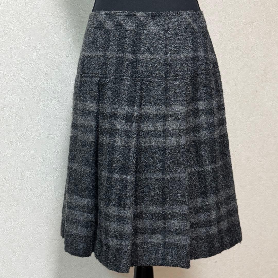 バーバリー ロンドン アルパカブレンド チェック柄 プリーツ スカート 42