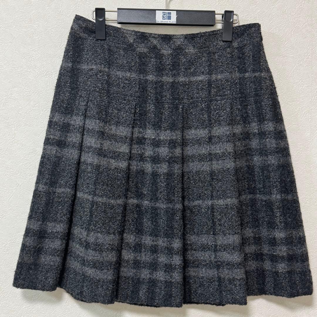 バーバリー ロンドン アルパカブレンド チェック柄 プリーツ スカート 42