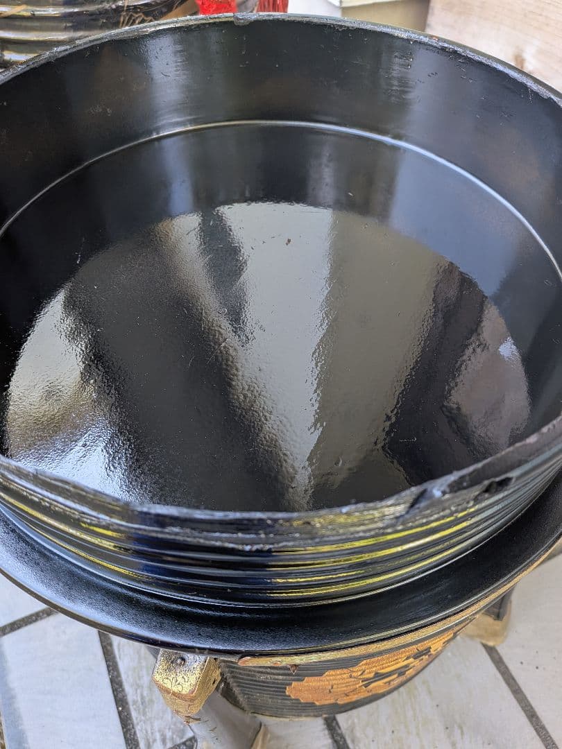 江戸時代大名道具黒漆塗り源氏車金御家紋入公家大名上級武家所用行器（ほかい）難有品