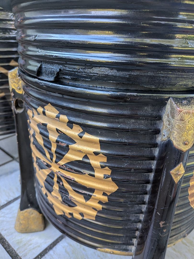 江戸時代大名道具黒漆塗り源氏車金御家紋入公家大名上級武家所用行器（ほかい）難有品