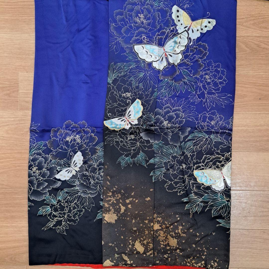 今大変お得な 正絹振袖セット 濃ブルー地金彩蝶柄 成人式 卒業式にも最適