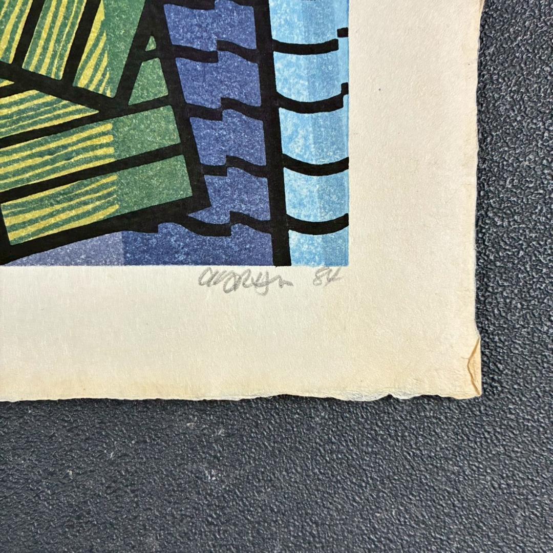 クリフトン・カーフ「ROOF TILES 屋根瓦」木版画 直筆サイン入 ’84