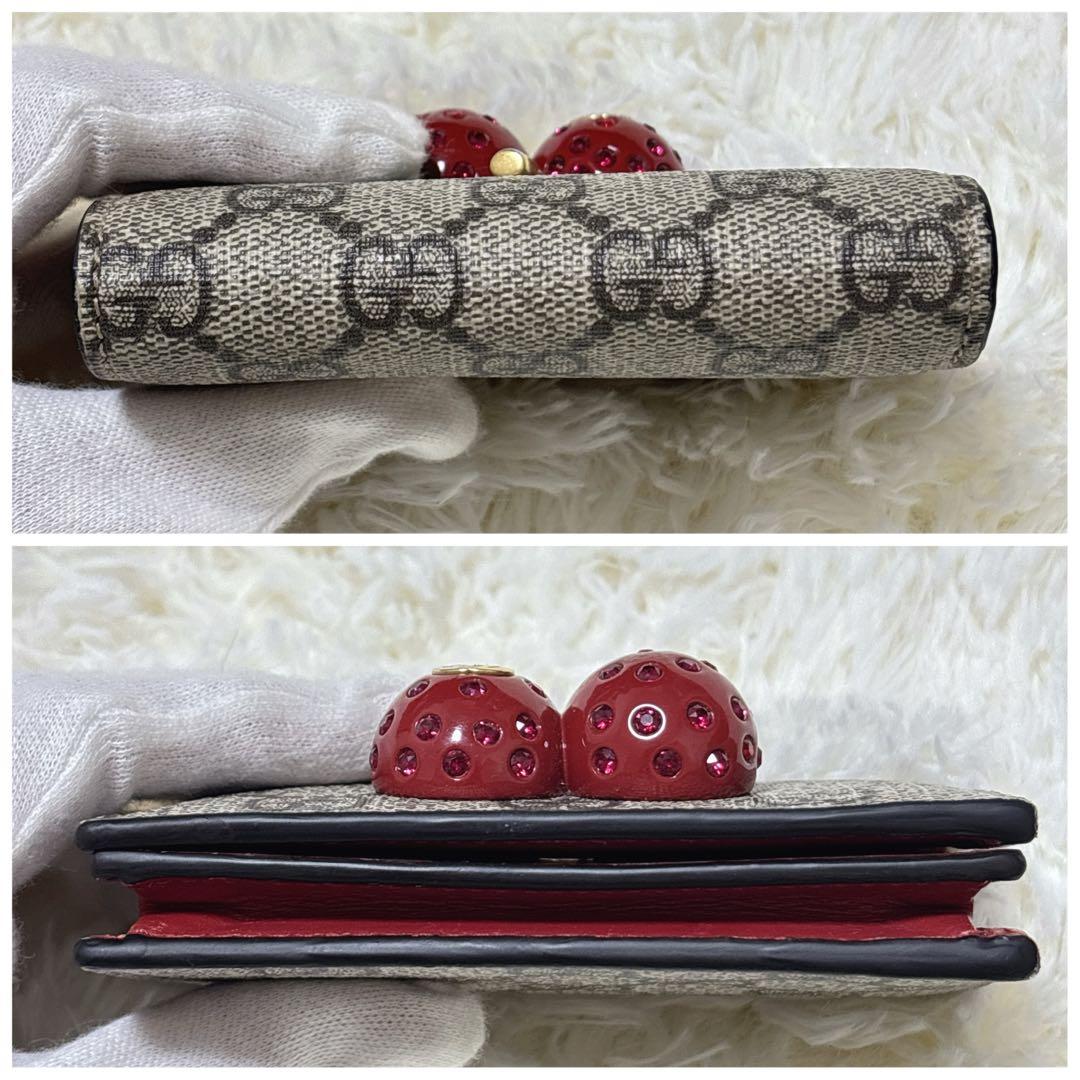 極美品✨GUCCI ストーン抜けなし チェリー さくらんぼ 二つ折り財布 GG柄