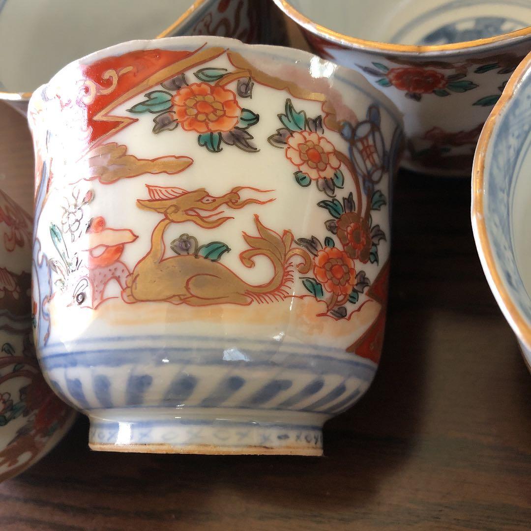 骨董☆色絵古伊万里金彩向付☆5客☆