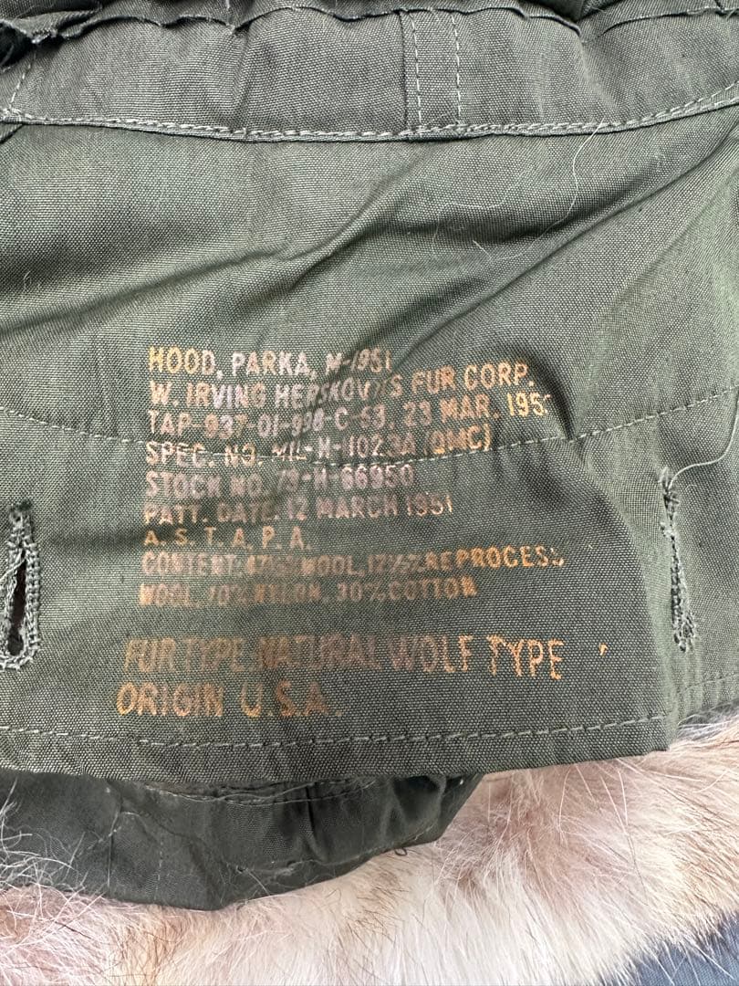 M-51 パーカー用フード　タグ赤　焼け