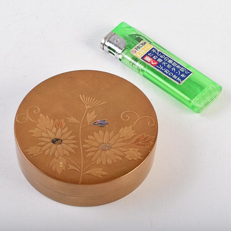 茶道具　金地　花蒔絵　螺鈿装飾　内梨地　香合　合わせ箱付　D　R9492