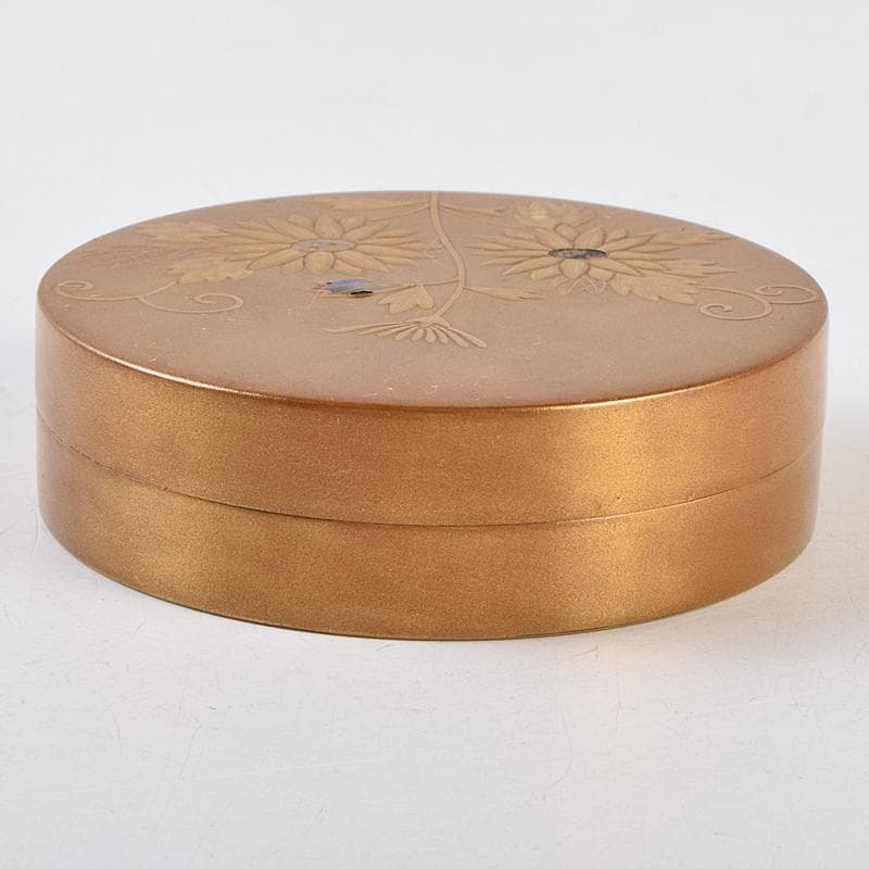 茶道具　金地　花蒔絵　螺鈿装飾　内梨地　香合　合わせ箱付　D　R9492