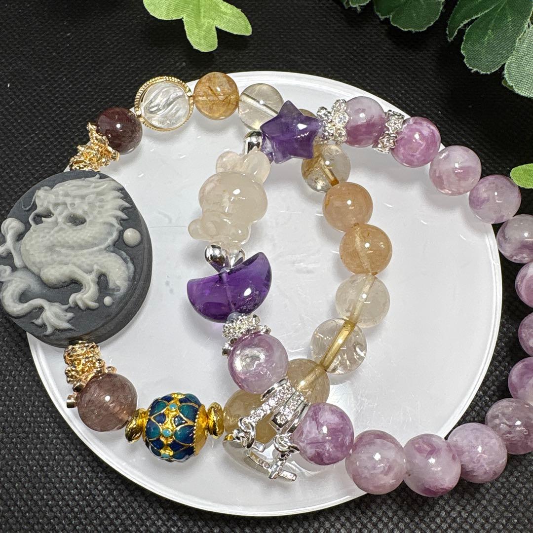 ＊みーにゃん様お取置き12/10　桜瑪瑙うさぎとアメジスト月と星