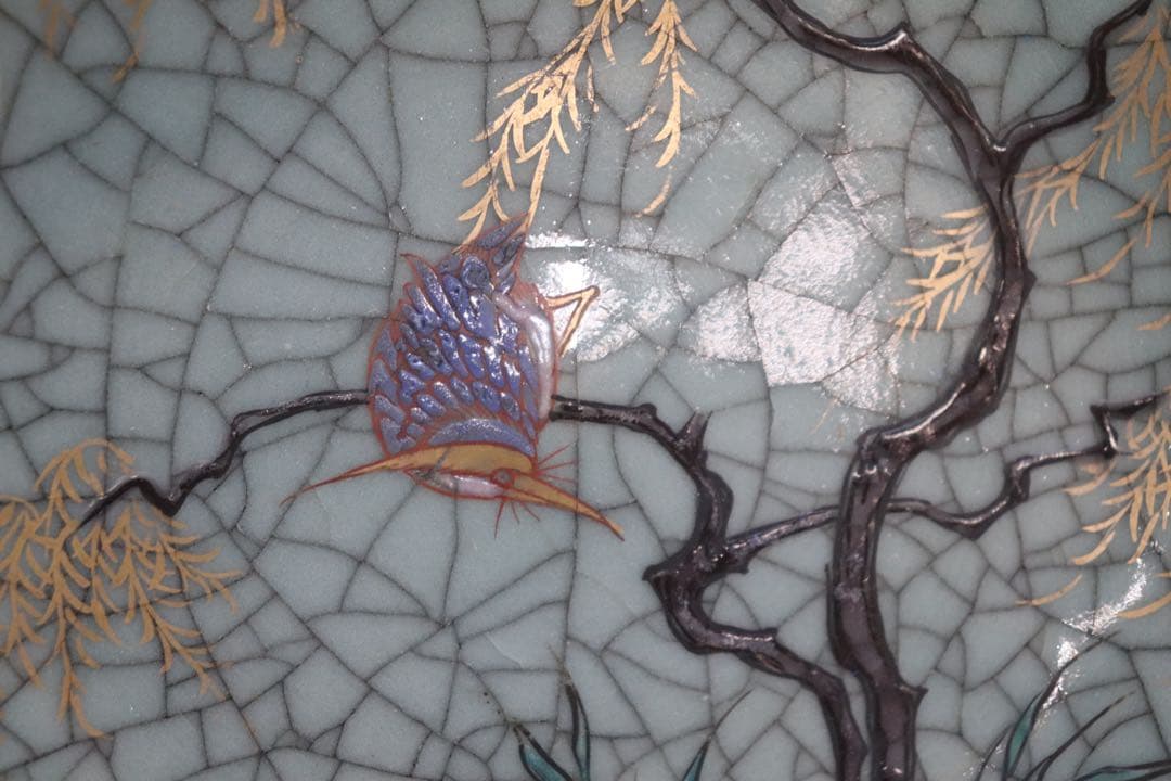 時代　ヒビ焼　水鳥紋大皿　アンティーク　送料込み250927