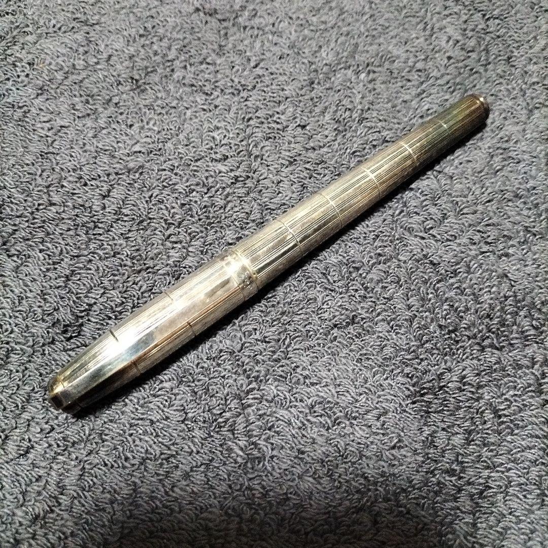 14K シルバー ストライプ模様 万年筆