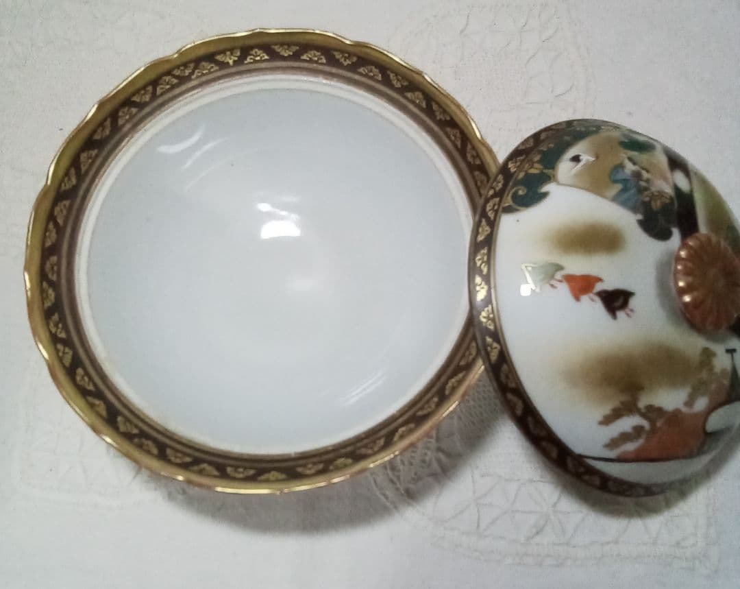 ◆アンティーク　九谷焼　蓋付き椀　◆一点のみ