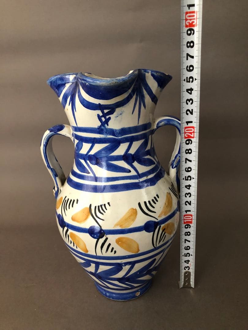 スペイン骨董　陶器　両手付き花瓶、壺　アンティーク