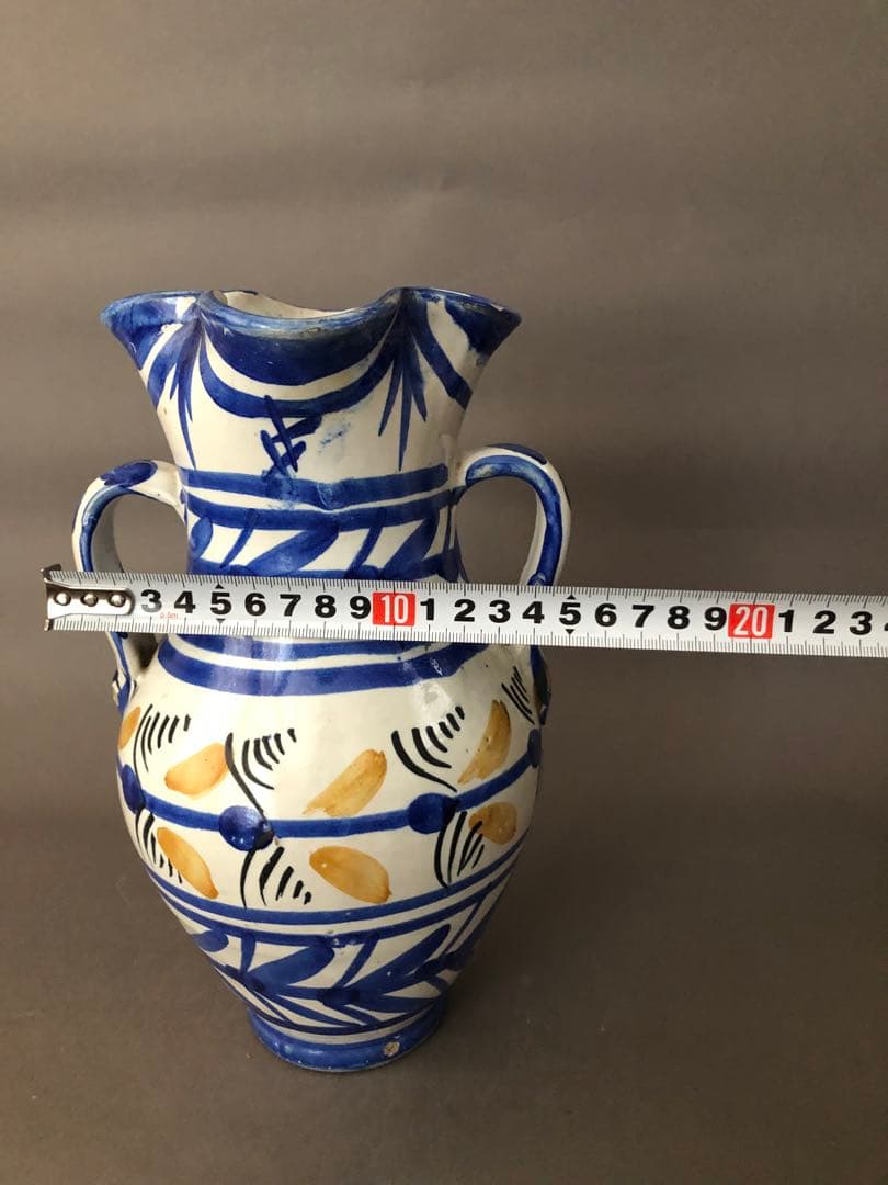 スペイン骨董　陶器　両手付き花瓶、壺　アンティーク