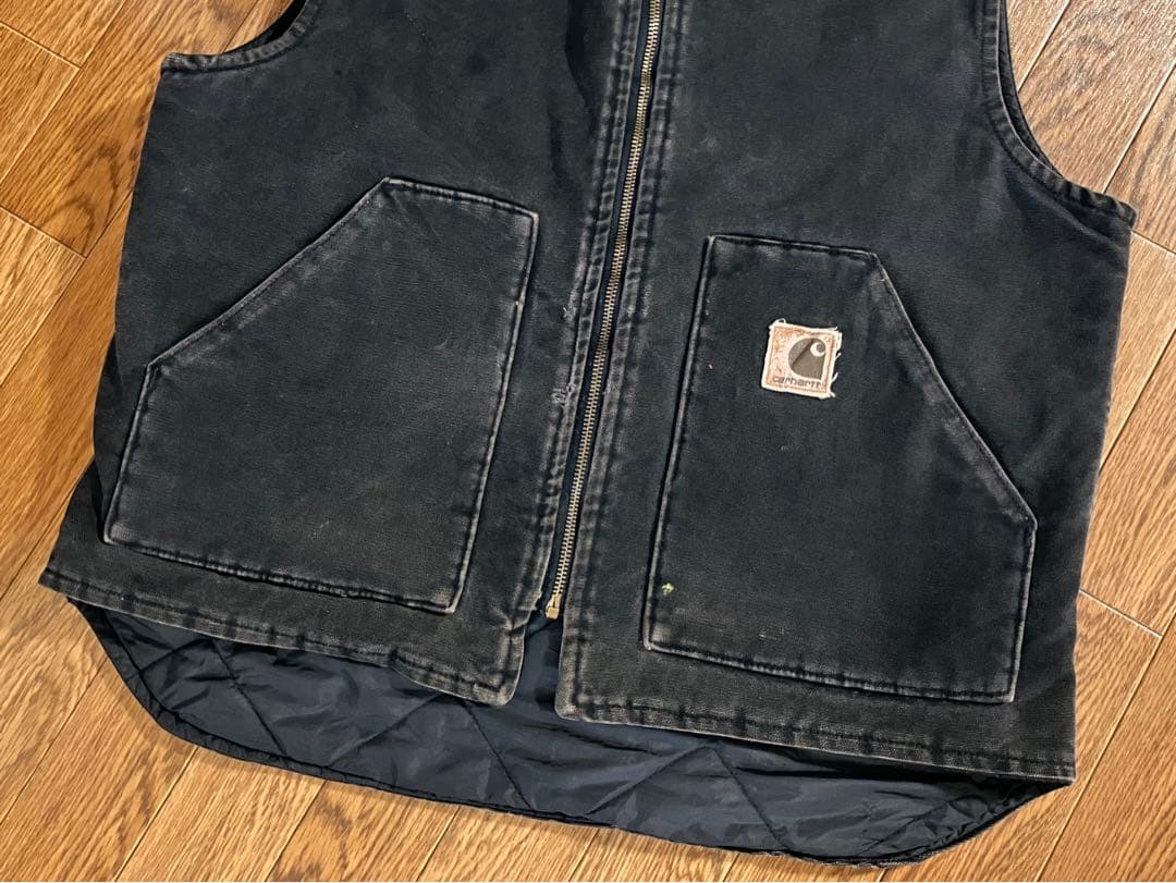 90s Carhartt オニキスブラック ダックベスト USA製 腰ゴム L