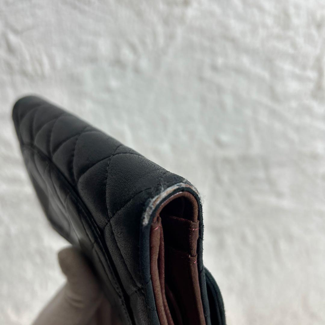 CHANEL ココマーク ラムスキン マトラッセ 三つ折り 長財布