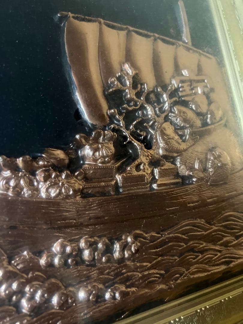 銅製浮彫り彫刻 七福神