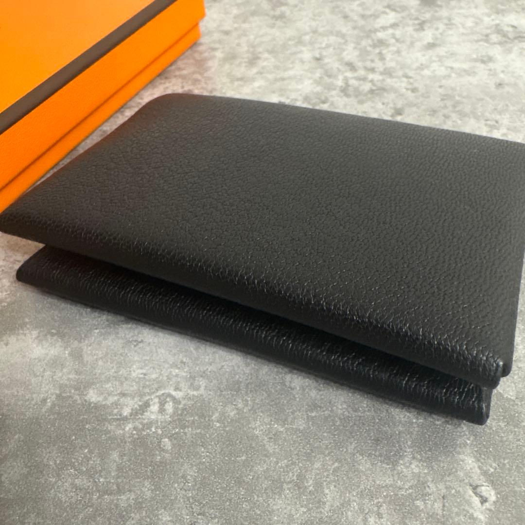 エルメス　カルヴィデュオ　W刻印　シェーヴル　ブラック　黒　カードケース　財布