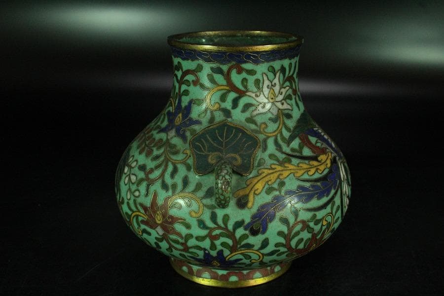 中国美術 七宝 纏枝蓮花紋 双耳 壷(K-YC548)