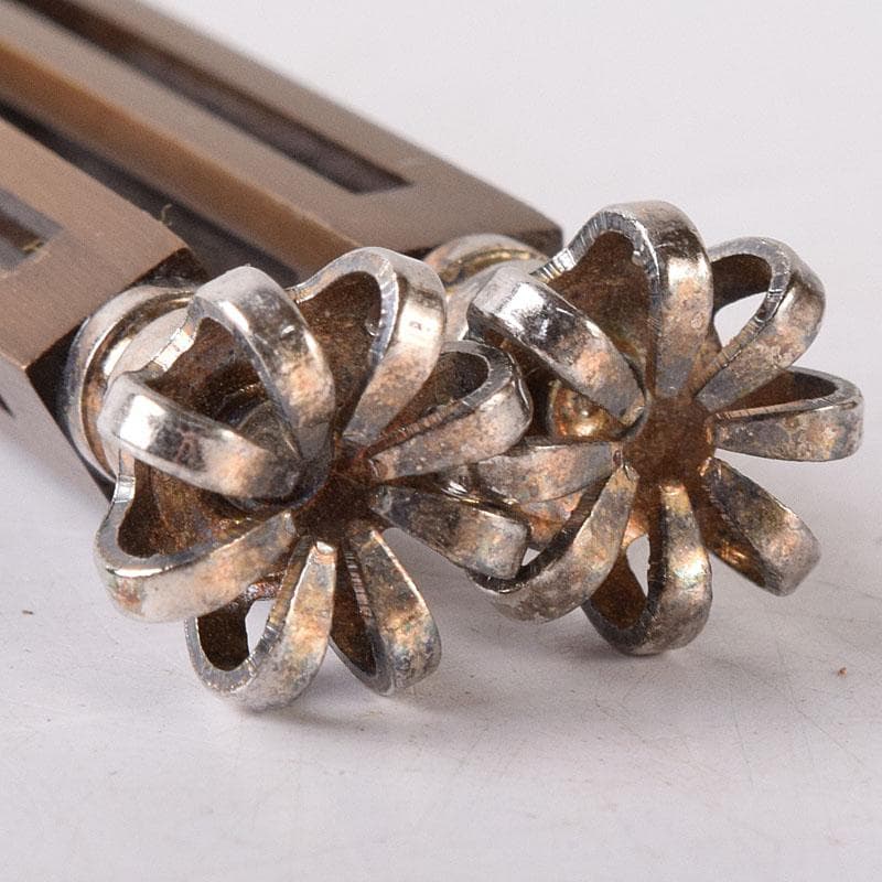 茶道具　金工師　木村清五郎（清雲）造　銅製　菊頭　火箸　共布共箱　C　R8471