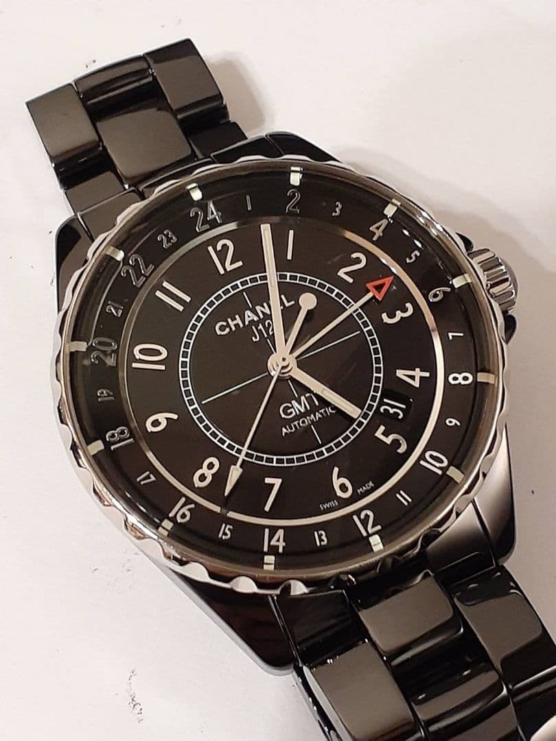 シャネル H3102 J12 GMT 黒セラミック 自動巻き メンズ腕時計