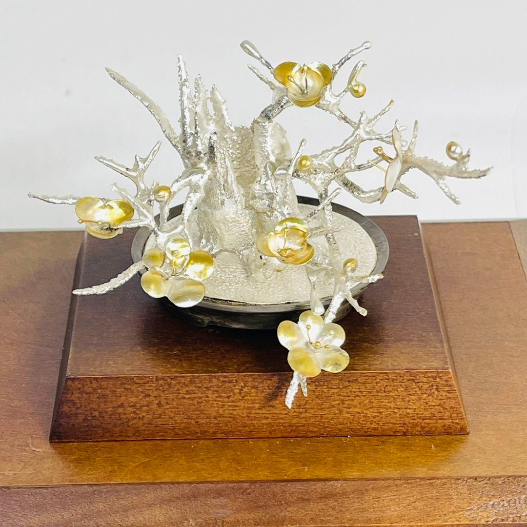 純銀 梅 光則作 純銀製梅 飾り 純銀飾り 梅　銀細工 日本工芸品 工芸品レア