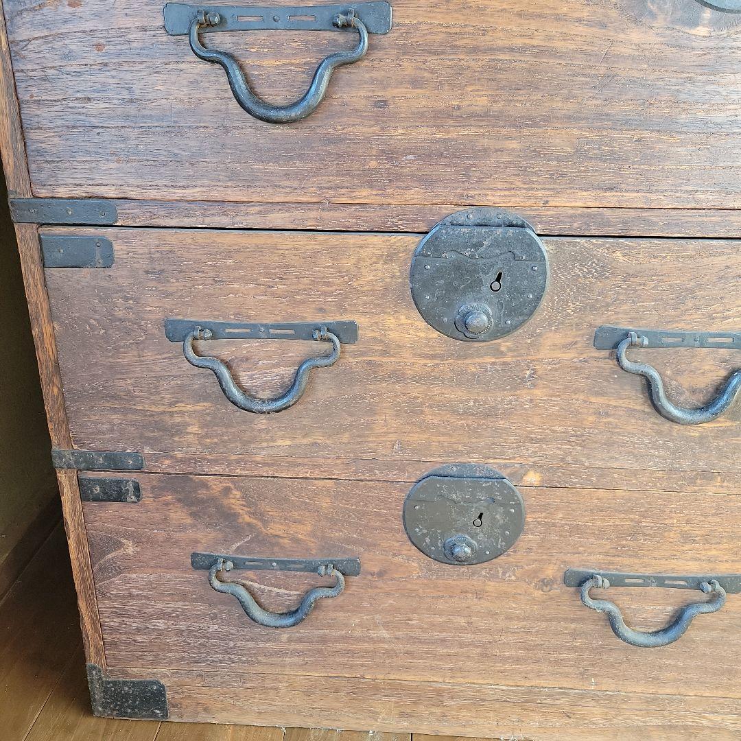 【大正レトロ】三尺和箪笥 アンティーク 古民家 古家具 装飾金具 専用鍵付き