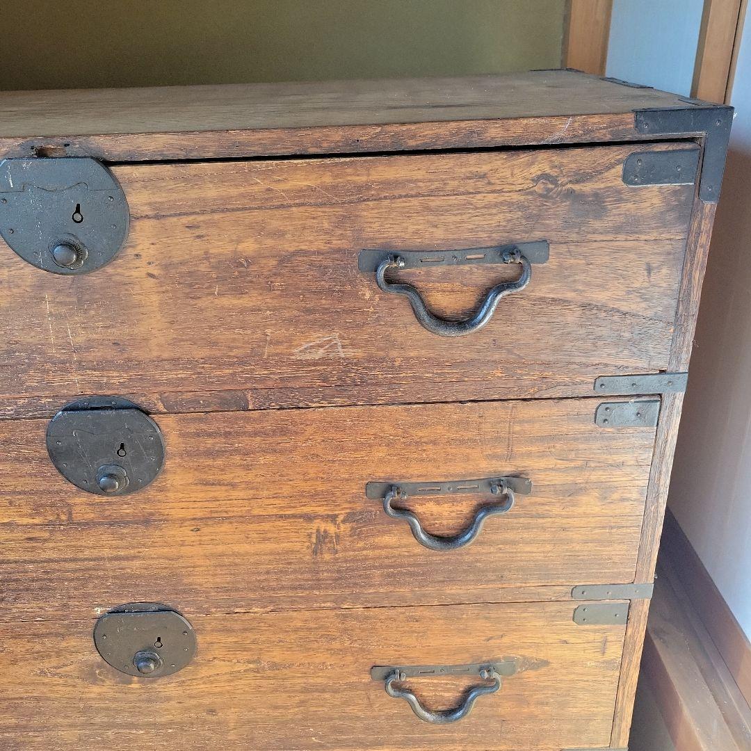 【大正レトロ】三尺和箪笥 アンティーク 古民家 古家具 装飾金具 専用鍵付き