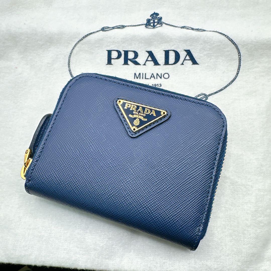 極美品✨PRADA ケース 三角ロゴ ラウンドジップ ミニ財布 サフィアー