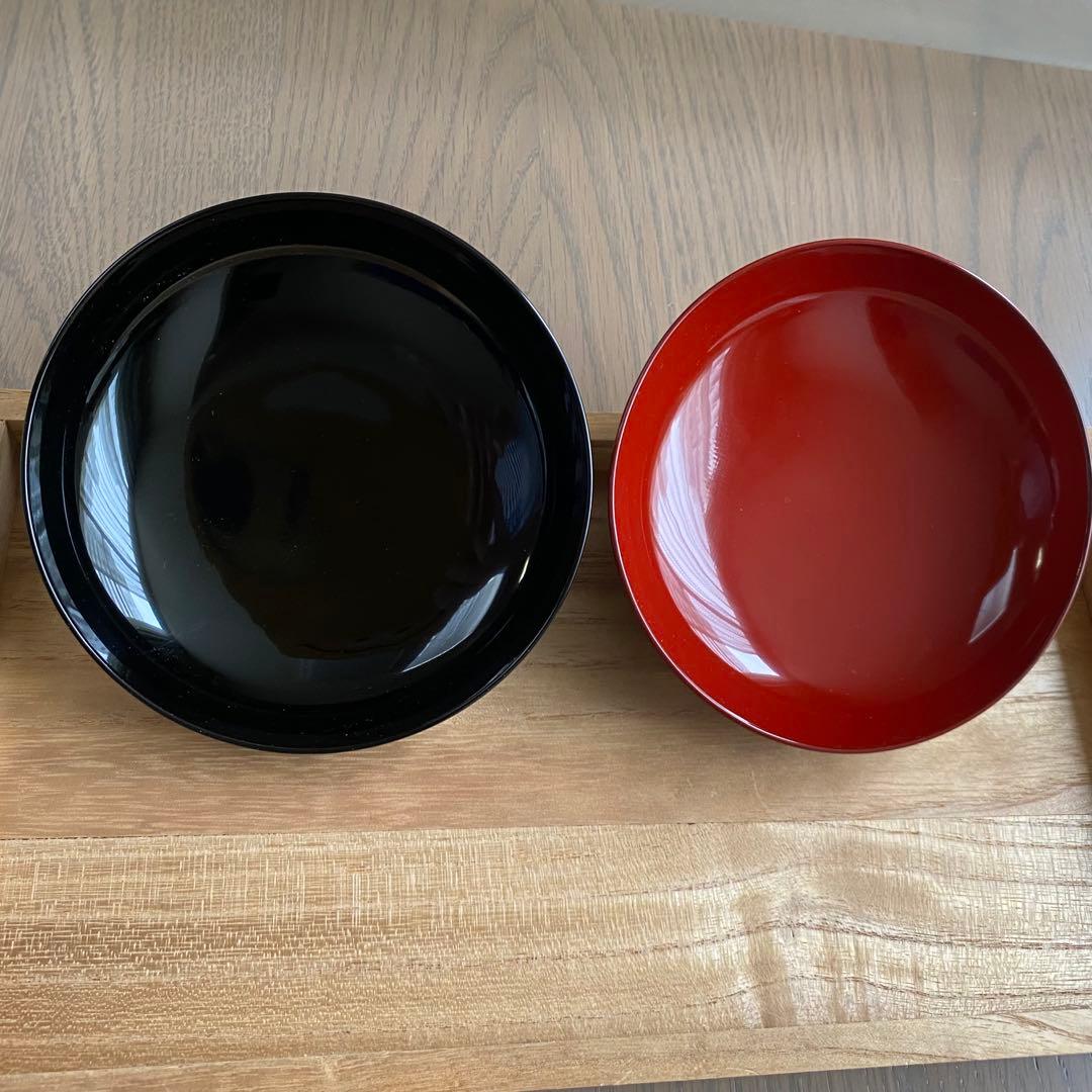 【未使用】山田平安堂 漆器 椀 蓋付 朱・黒セット