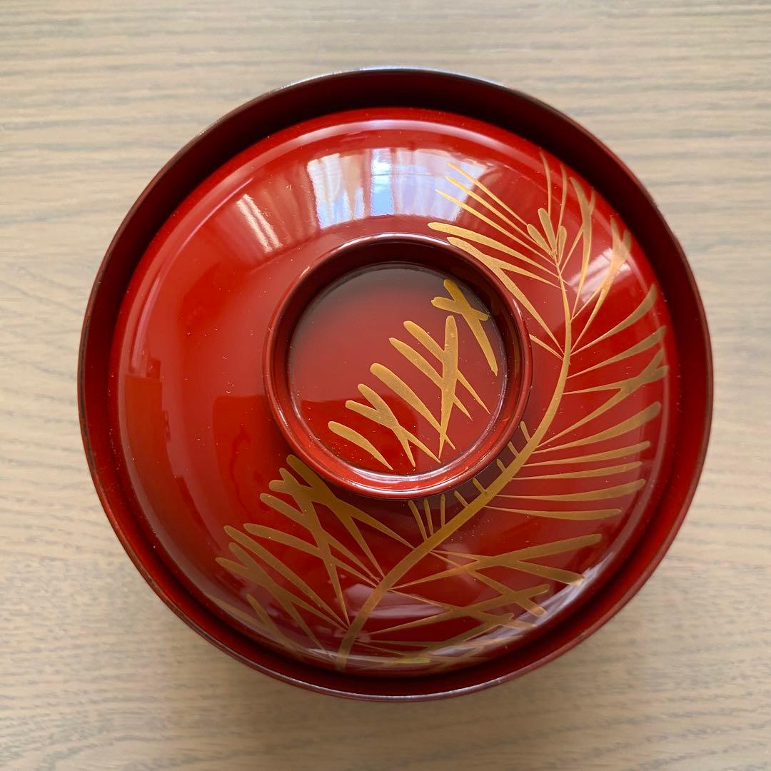 【未使用】山田平安堂 漆器 椀 蓋付 朱・黒セット