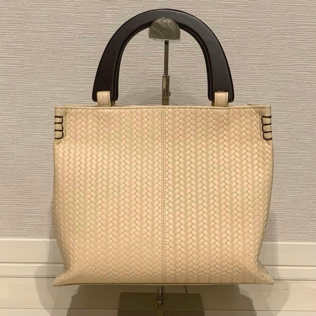 極美品✨傳濱野 プレッソトート ウッドハンドル ハンドバッグ レザー ベージュ
