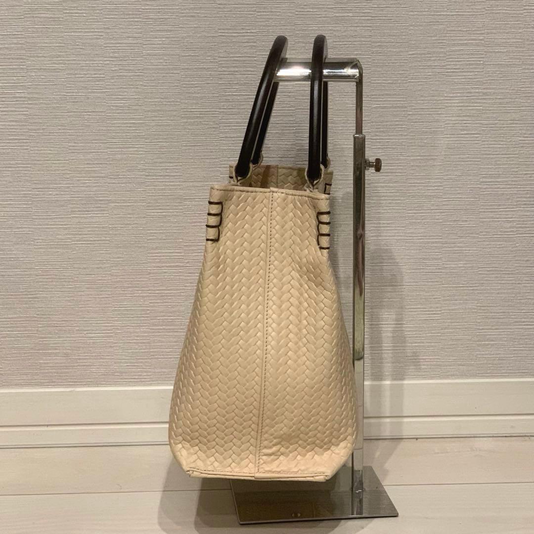 極美品✨傳濱野 プレッソトート ウッドハンドル ハンドバッグ レザー ベージュ