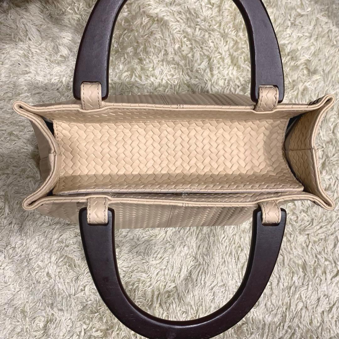 極美品✨傳濱野 プレッソトート ウッドハンドル ハンドバッグ レザー ベージュ