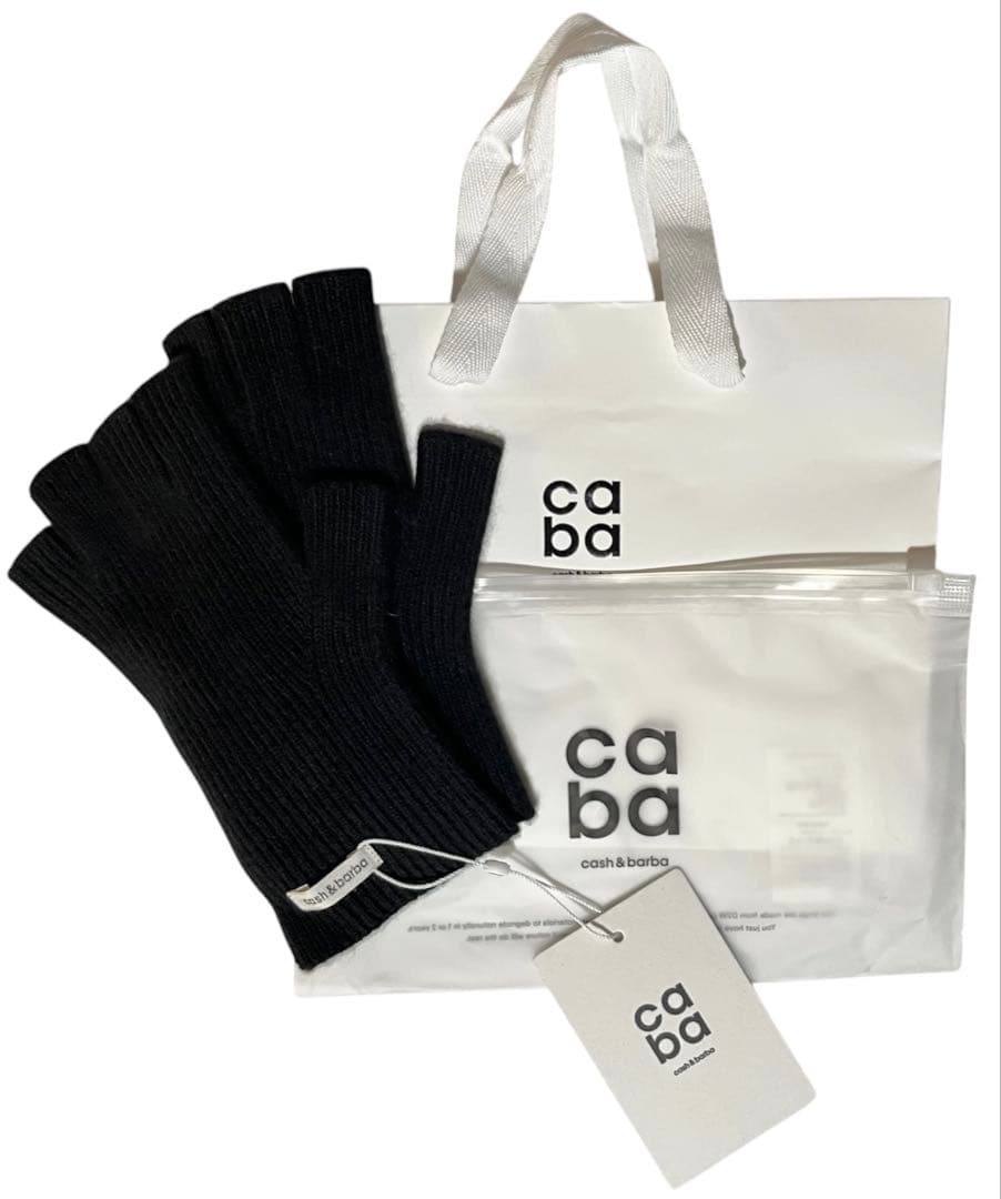 新品キャッシュベイビー黒カシミヤ100％指なしグローブ手袋cash&barba
