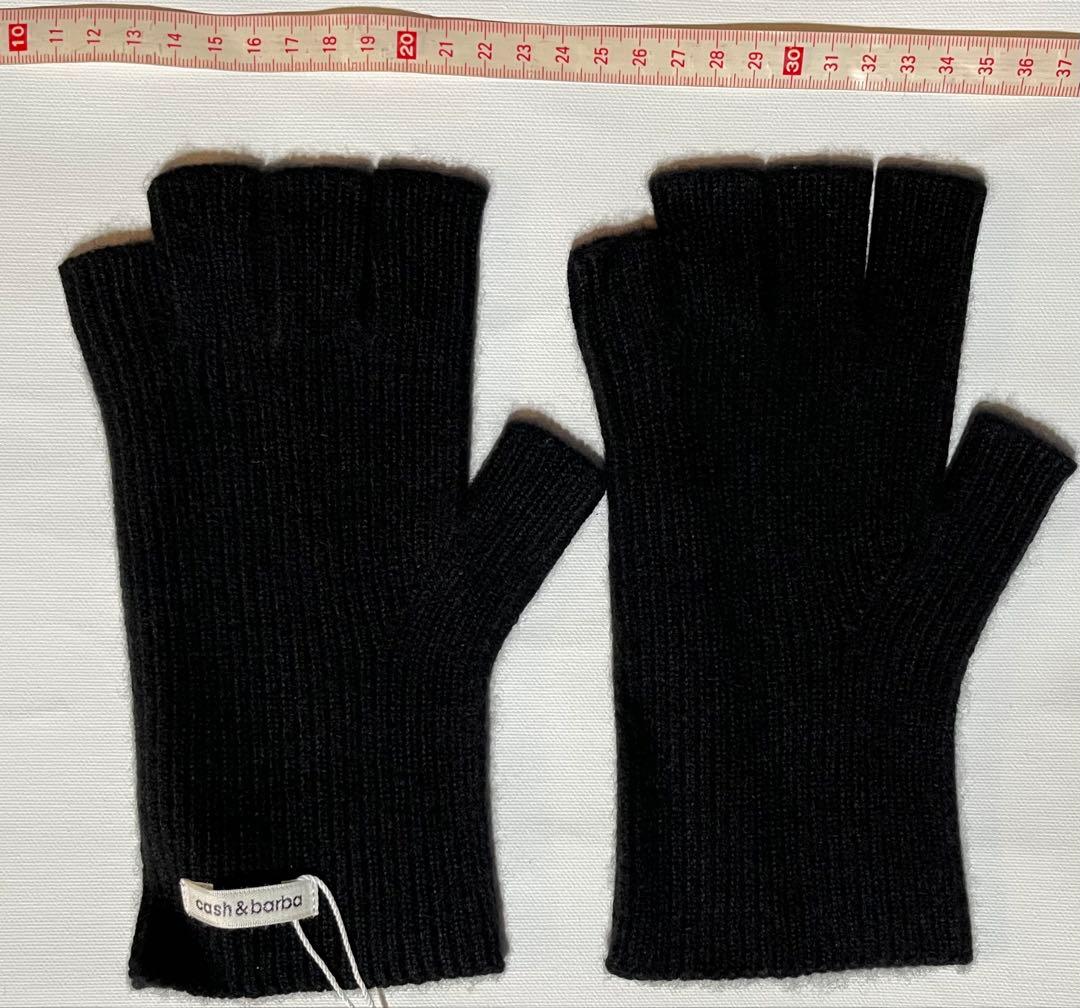 新品キャッシュベイビー黒カシミヤ100％指なしグローブ手袋cash&barba