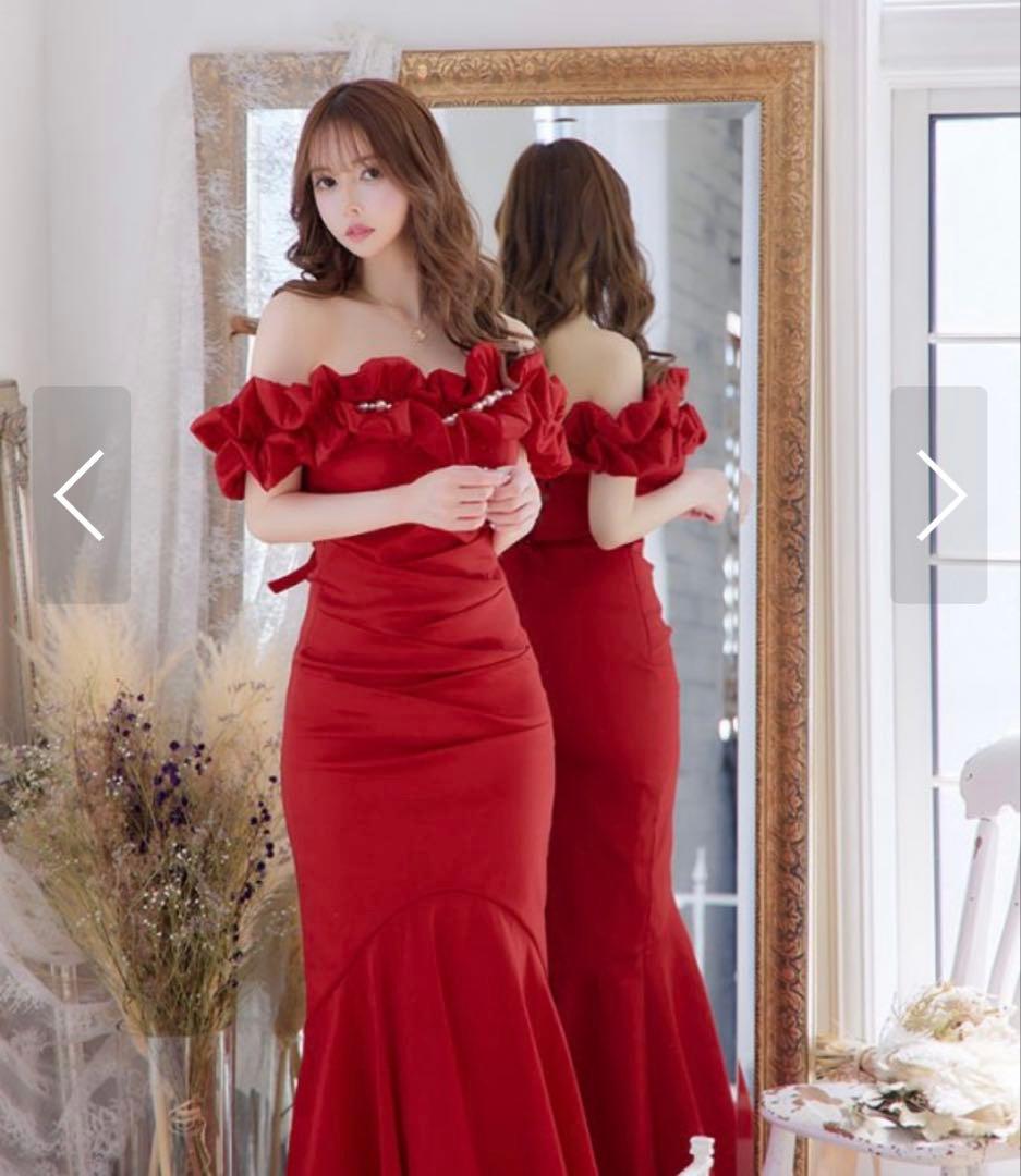 美品！シュガー赤ドレス　オフショルダーマーメイドドレス　クリスマスドレス