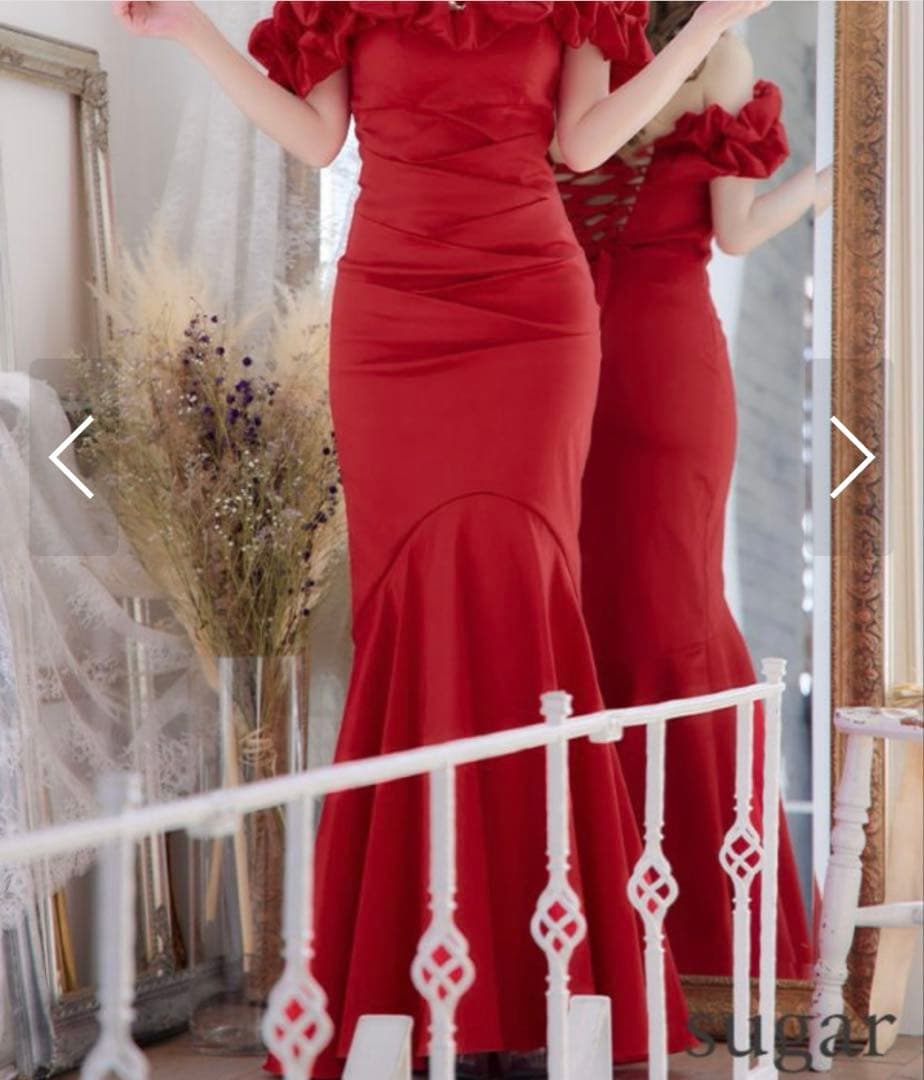 美品！シュガー赤ドレス　オフショルダーマーメイドドレス　クリスマスドレス