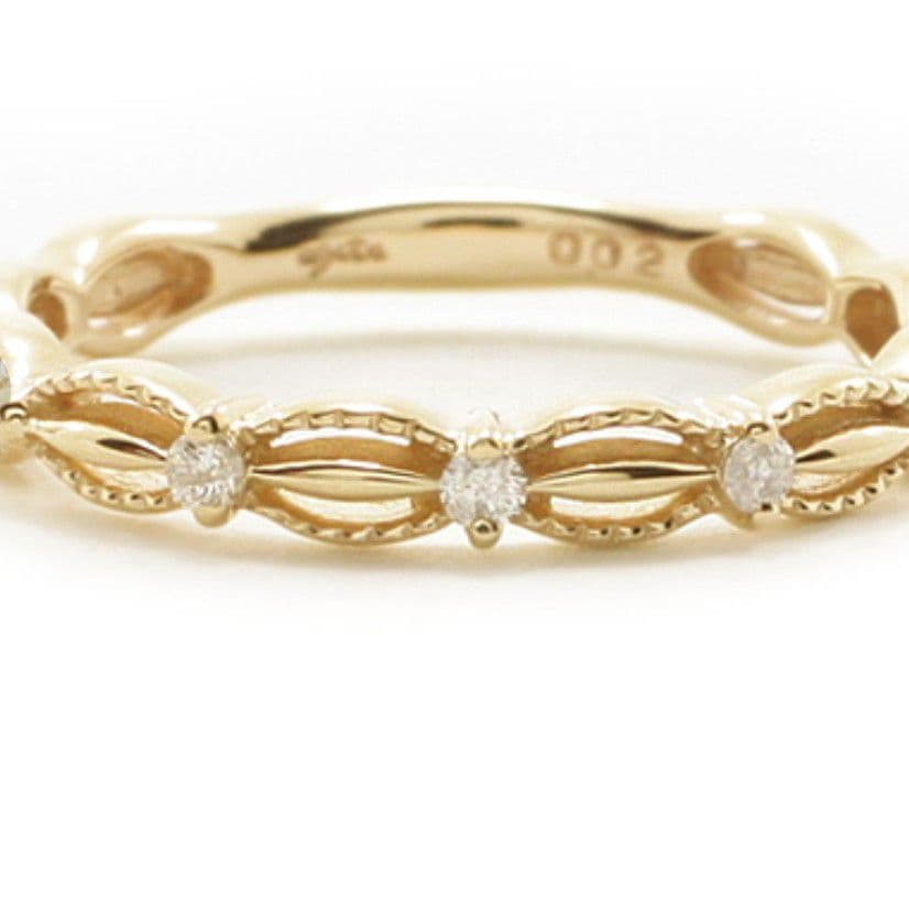 agete　K10 YG　透かし　ミルグレイン　ダイヤモンド　リング　1号